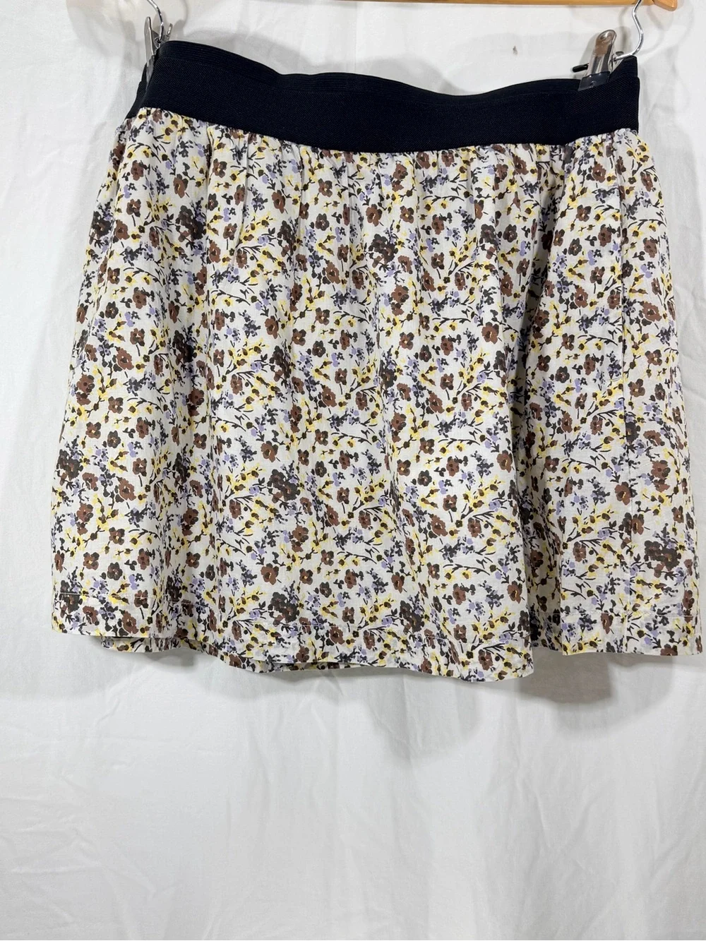 Old Navy Cream Floral Skater Skirt with Black Waistband